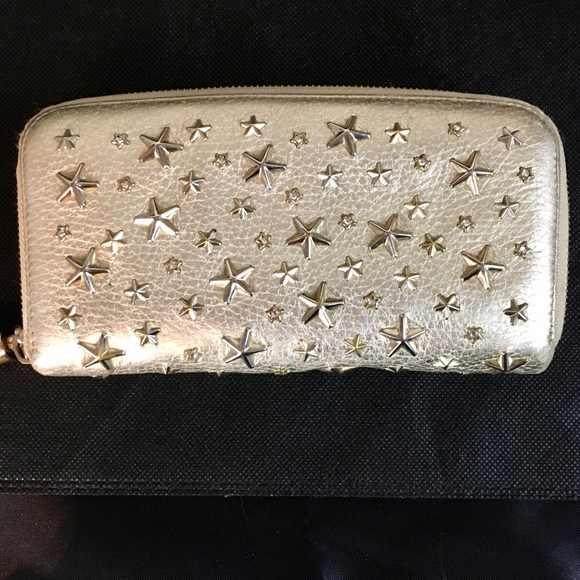 JIMMY CHOO Metallic Gold Lambskin & Silver and Gold Stars Continental Zip Wallet - Picture 13 of 17